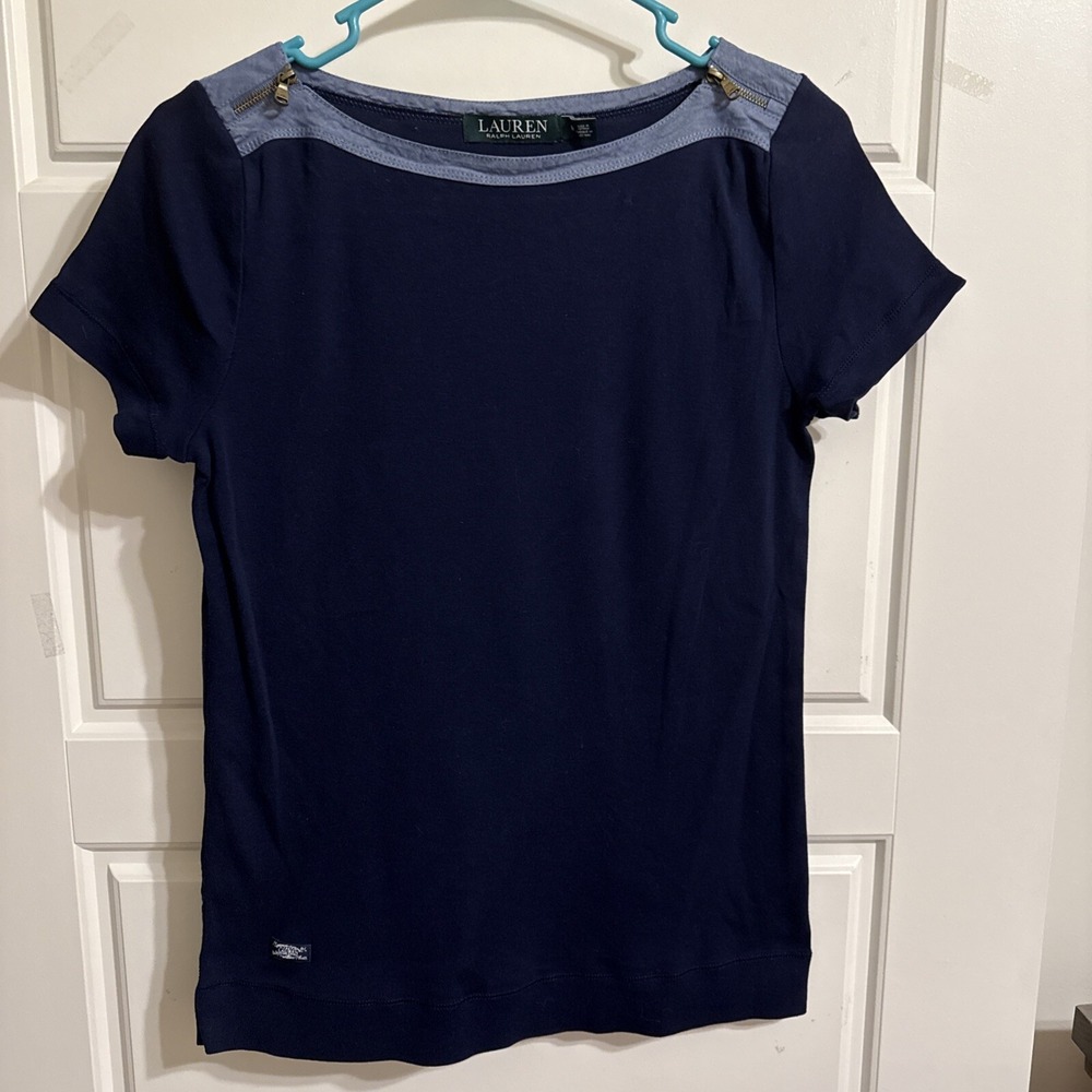 LAUREN RALPH LAUREN BLUE SHIRT‎ WITH ZIPPERS SIZE M